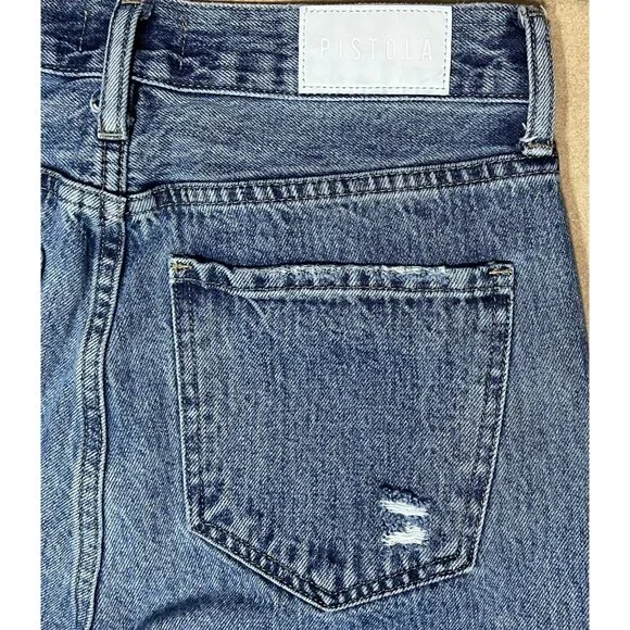 Pistola Anthropologie Women 26 jeans Cassie High Rise Straight Blue Distressed - Picture 12 of 14